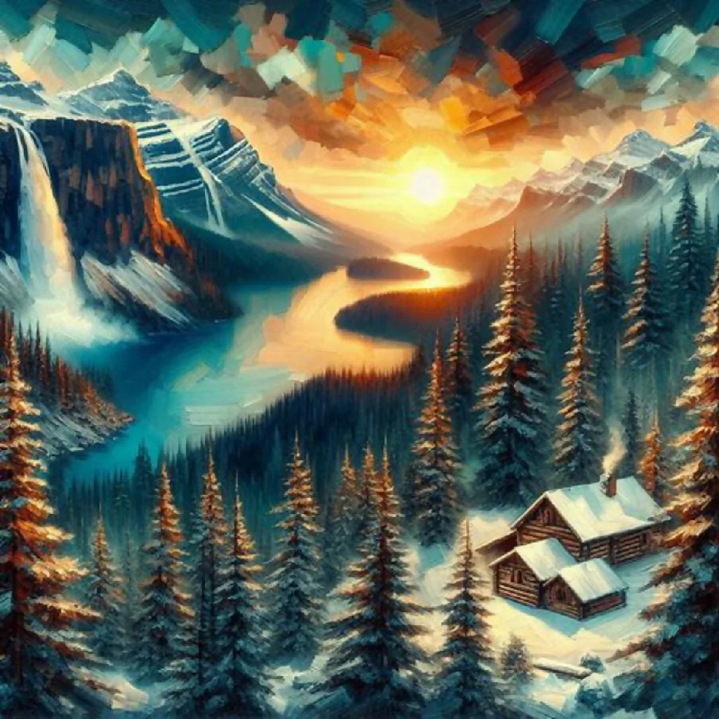 Winter Sunrise in the Mountain Cabin