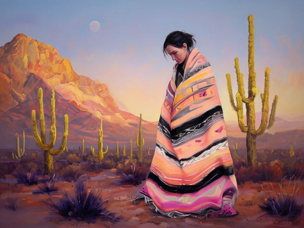 Woman in Traditional Blanket Wall Art - Indigenous Culture Digital Print