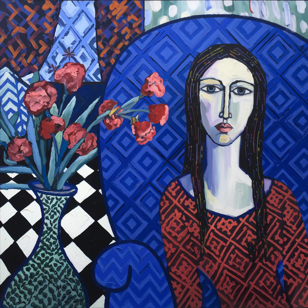 Woman on Blue Chair