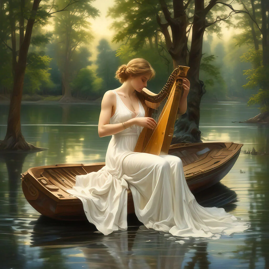 Woman playing harp