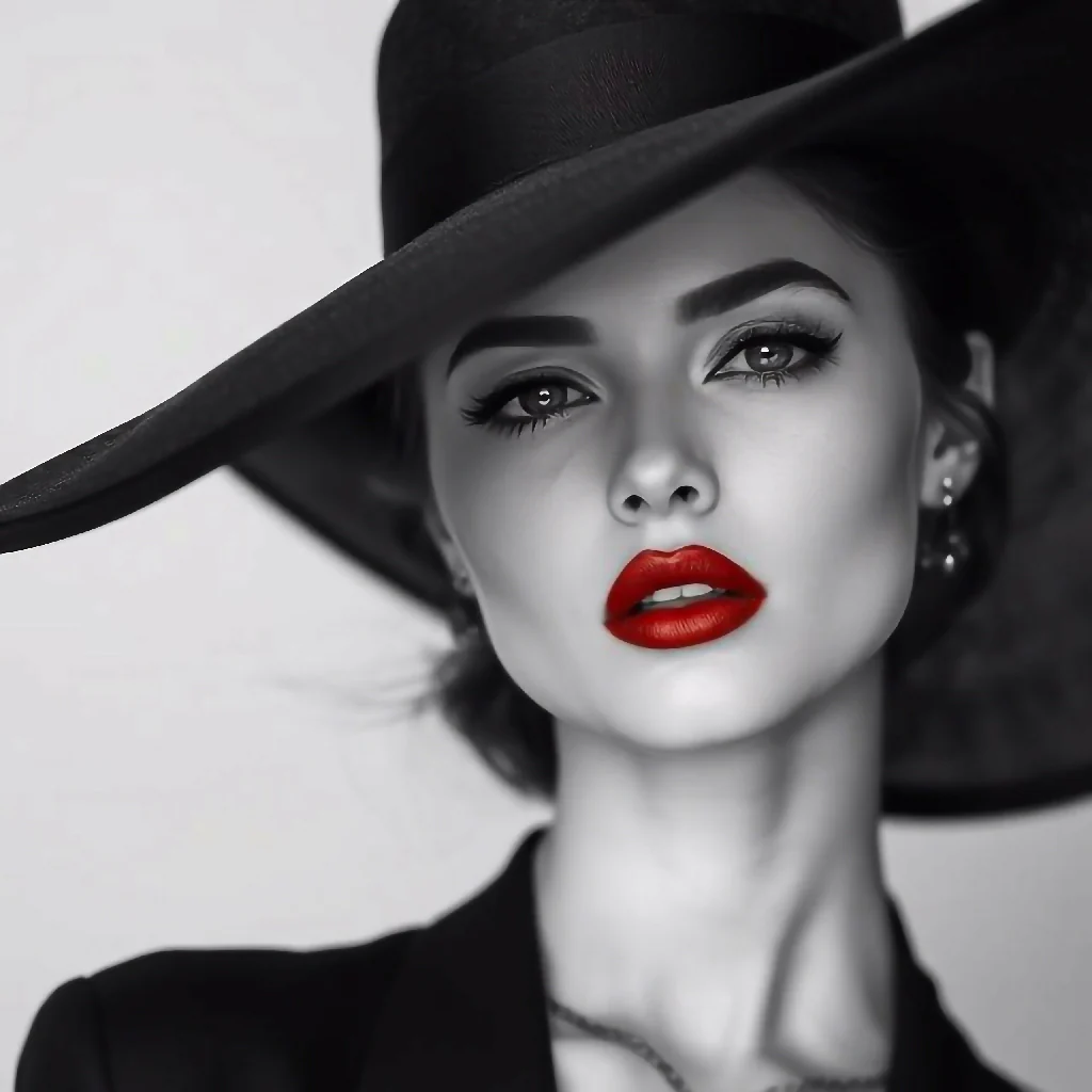 Woman with big hat and red lips No. 3