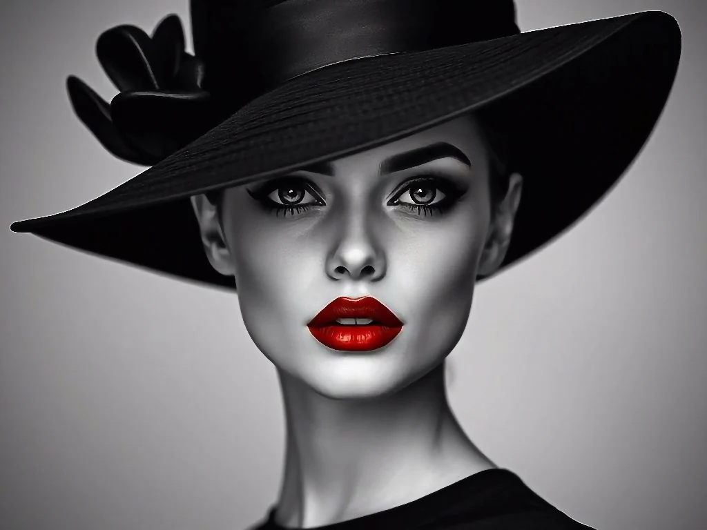 Woman with big hat and red lips No. 4