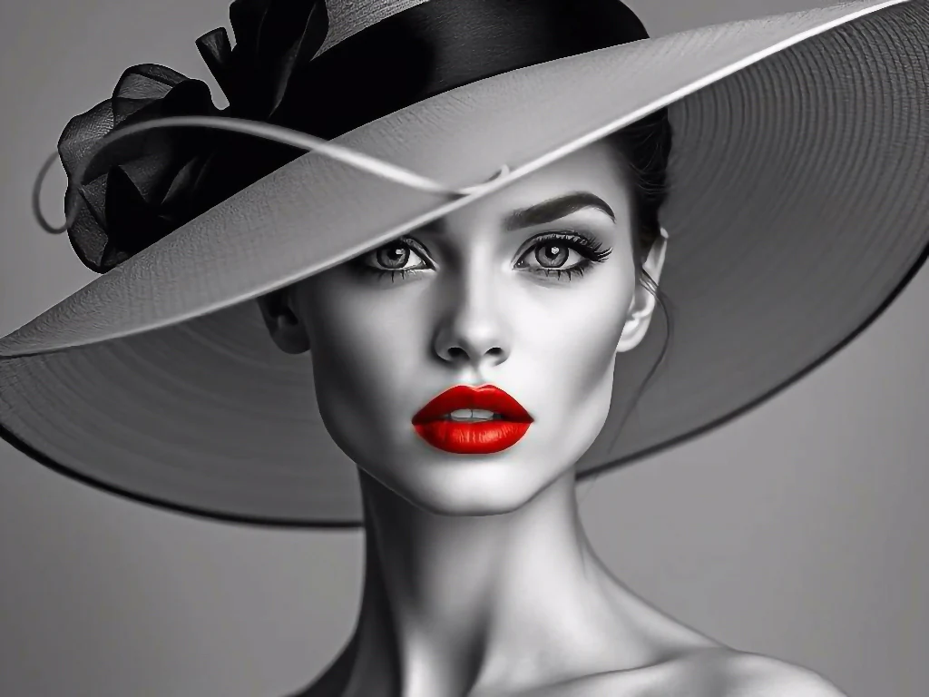 Woman with big hat and red lips No. 7
