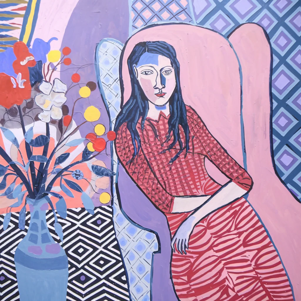 Woman with Flowers and Pompoms