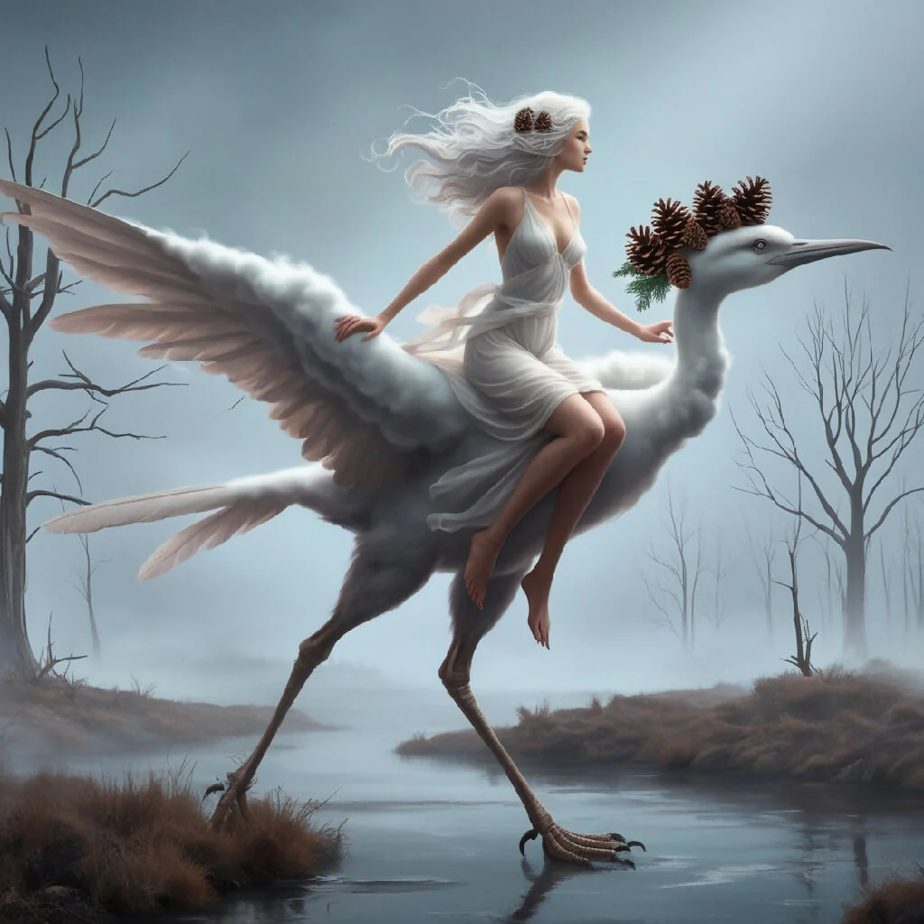 woman with flowing white hair,