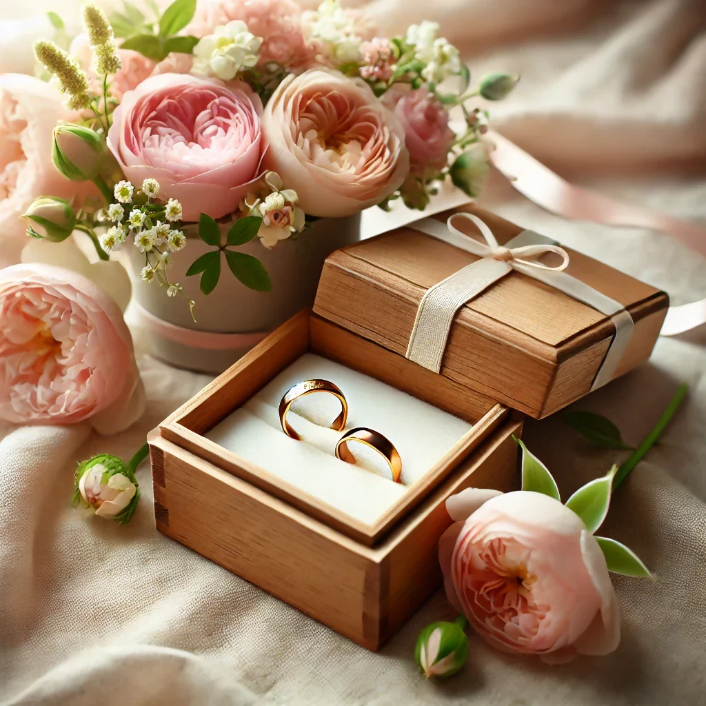 Wooden Ring Box with Gold Elegance
