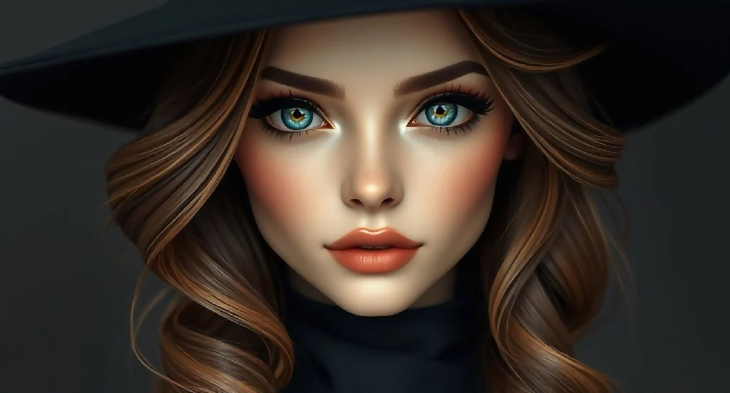 Young woman with black hat